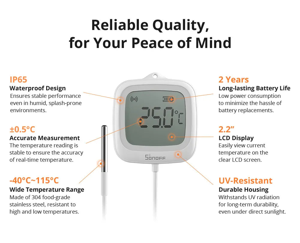SONOFF SNZB-02LD IP65 Zigbee 3.0 LCD Smart Thermometer with Probe