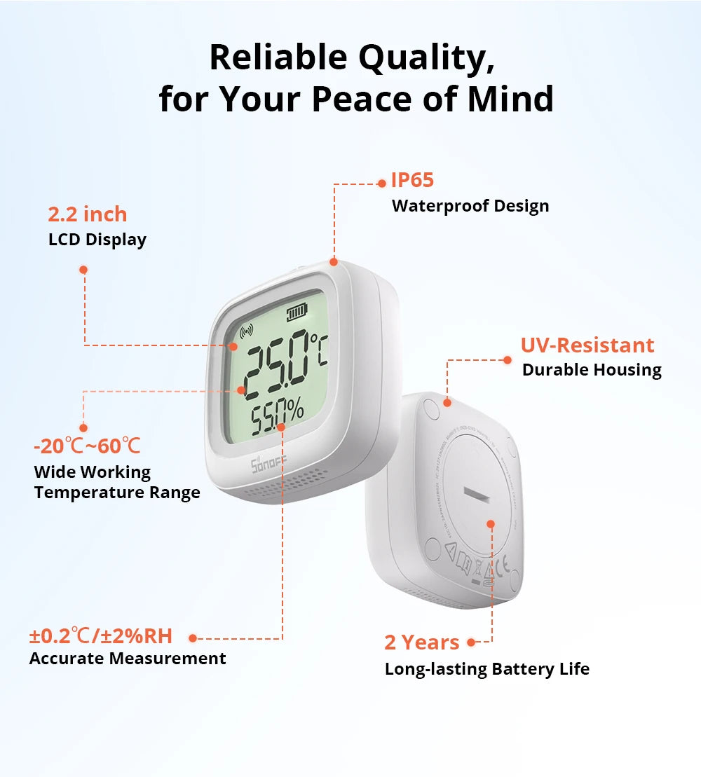 SONOFF SNZB-02WD IP65 Waterproof Zigbee LCD Smart Temperature & Humidity Sensor