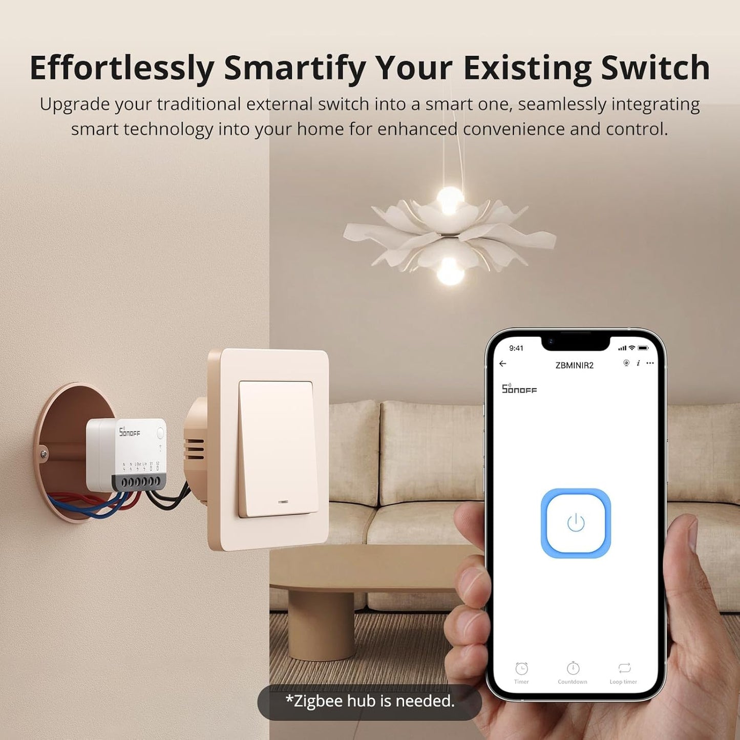 SONOFF ZBMINIR2 ZigBee Smart Light Switch – Requires Neutral Wire & Zigbee Hub