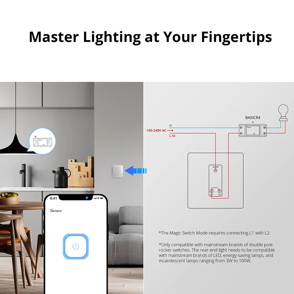 SONOFF BASICR4 WiFi Smart Switch – Remote & Voice Control, Works with Alexa & Google Home