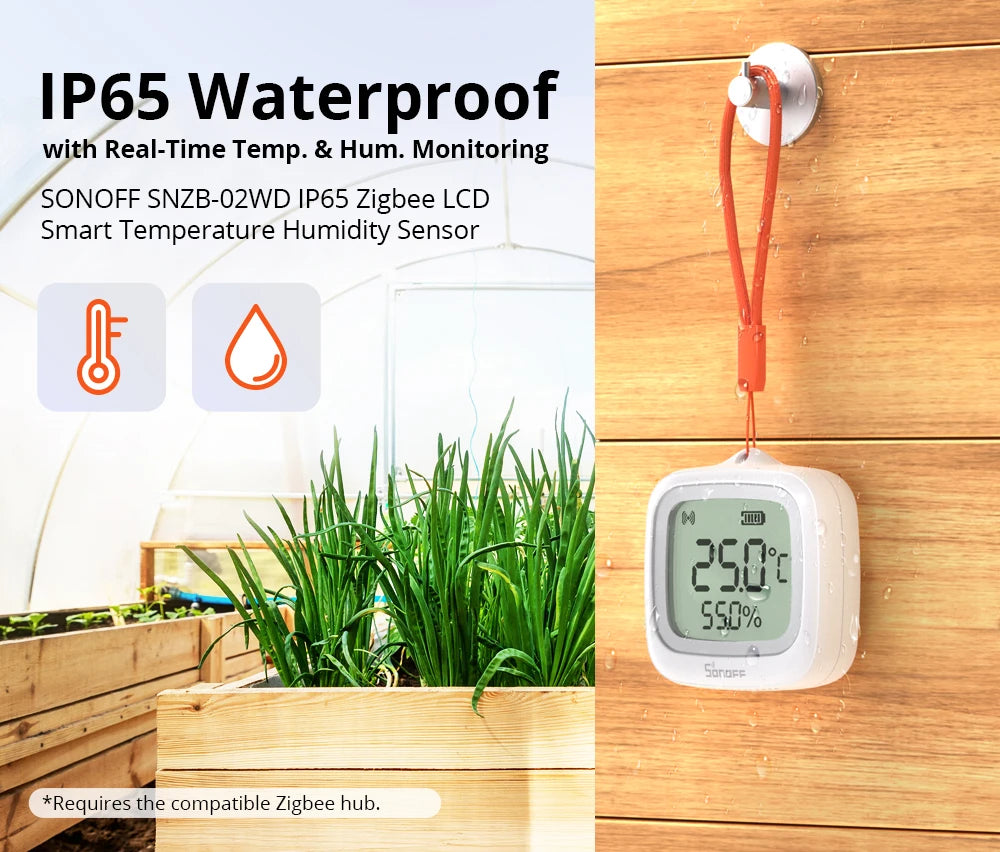 SONOFF SNZB-02WD IP65 Waterproof Zigbee LCD Smart Temperature & Humidity Sensor