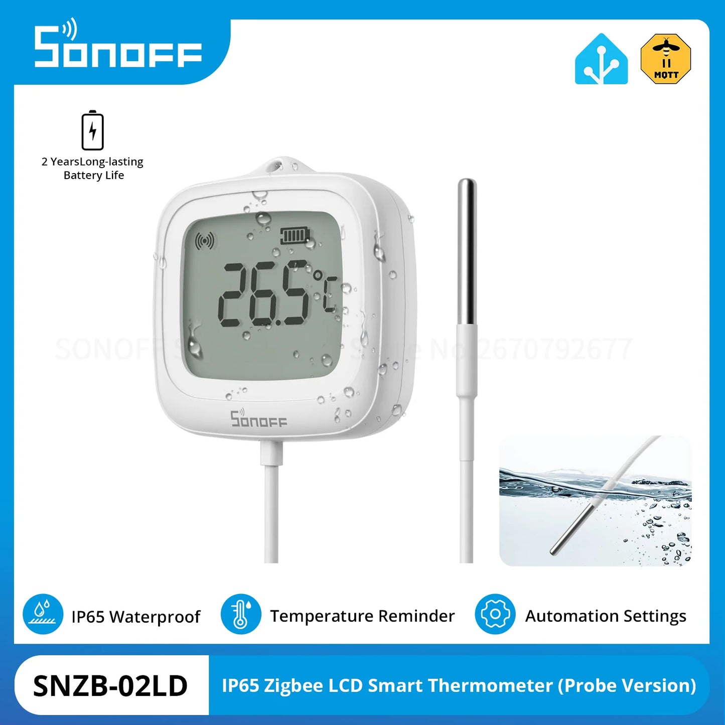 SONOFF SNZB-02LD IP65 Zigbee 3.0 LCD Smart Thermometer with Probe