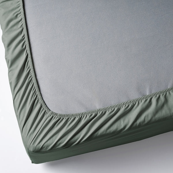 Breathable Cotton Fitted Sheet – Grey-Green (160x200 cm)