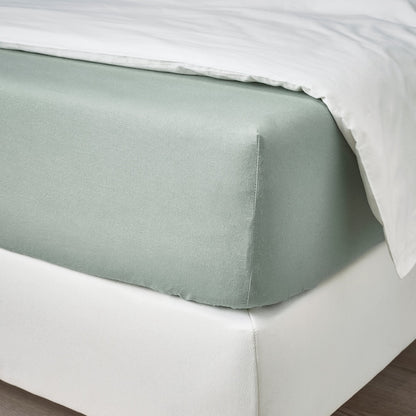 Breathable Cotton Fitted Sheet – Grey-Green (140x200 cm)