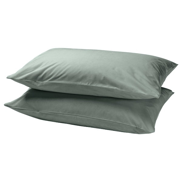 Breathable Cotton Pillowcases – Grey-Green (50x80 cm, 2-Pack)